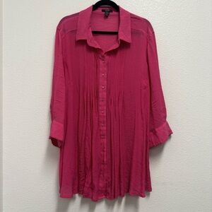 Alfani Hot Pink 3/4 sleeve Wms 3X Long Blouse Swim Coverup Pintuck Pleats